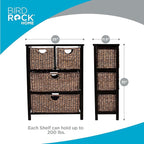 BIRDROCK Home Seagrass Cubby Dresser | 4 Drawer Bins | Decorative Wood Storage Cubbies Shelf Organizer | Industrial Furniture Chest Basket | Espresso