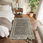 Washable 3x5 Entryway Rug, Boho Non-Slip Vintage Distress Small Rugs for Kitchen Nursery Office Bedroom, 0.3" Neutral Oriental Throw Thin Carpet with Cushioning Pad, Black/Brown/Blue/Multi