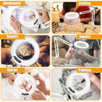 10XMagnifying Glass with Light and Stand (No Acrylic Lens), 2-in-1 Lighted Magnifier with Clamp, 5 Color Modes Dimmable LED Desk Lamp Hands Free for Painting Craft Sewing Hobby Close Work White