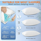 Cooling Pillows Standard Size Set of 2, Memory Foam Pillows with Zipper, Firm Bed Pillows Adjustable for Hot Side Back Stomach Sleepers