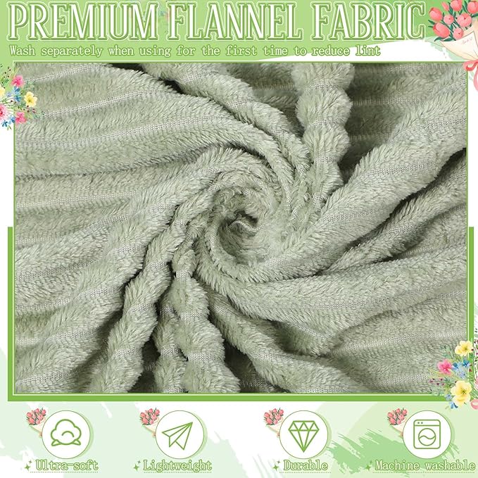Buryeah 12 Pcs Wedding Flannel Fleece Throw Blanket Bulk with Thank You Card and Ribbon, 50 x 60 in Oeko-TEX Standard 100 Certified Blankets Outdoor Wedding, Guest Party Souvenirs (Sage Green)