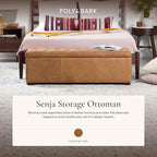 POLY & BARK Senja Storage Ottoman – 52" Large with Feather-Down Topper – Full-Grain Leather Upholstered Ottoman Box – Bench or Bedroom Storage – Vintage Italian Leather in Cognac Tan