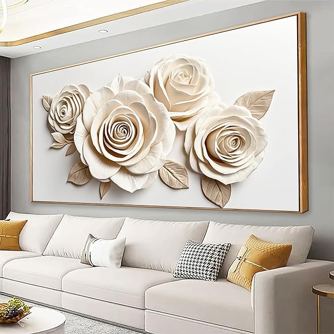 Canvas Art Wall Decor Print Paintings White Flower Wall Art Prints Pictures Decor Ready To Hang Pictures For Bedroom Bathroom And Office Kitchen Home Wall Decor Artwork 20"×40" With Framed
