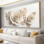 Wall Art Living Room Prints White Flower Wall Art Decor Modern Canvas Art Wall Decor Home Wall Decor Suitable Pictures For Bedroom Apartment Office Can Be Hung 24" X 48" With Framed