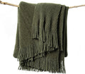 lifein Throw Blanket for Couch, Soft Green Boho Decor Bed Throw,Cozy Knitted Chenille Farmhouse Lightweight Throw (Olive Green,60 * 80")