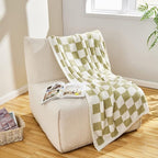 CozeCube Super Soft Fullfy Microfiber Reversible Knitted Blankets, Warm Cozy Fuzzy Plush Throw, Sage Green and White Checkered Throw Blanket for Couch Bed Sofa, 60" x 80"