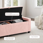 SUNWAVE Storage Ottoman Bench, Linen Fabric End of Bed Storage Bench with Button Tufted, Safety Hinge Lid, Large Ottoman for Bedroom, Living Room & Entryway