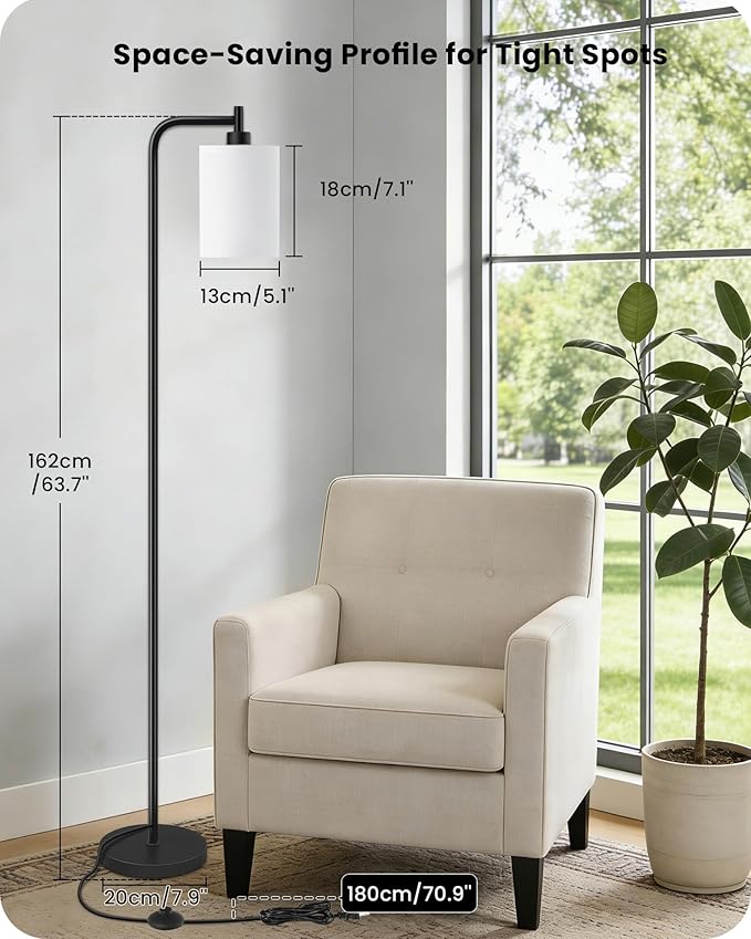Dimmable Floor Lamp for Living Room with Remote and Foot Switch, Modern Standing, Corner Lamp,10W Bulb 3 Color Temperatures, for Bedroom, Office, ETL Listed, Black and White CW19LD05