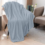 DISSA Fleece Blanket Twin Size – 60x80, Grey – Soft, Plush, Fluffy, Fuzzy, Warm, Cozy – Perfect Throw for Couch, Bed, Sofa - with Pompom Fringe - Flannel Blanket