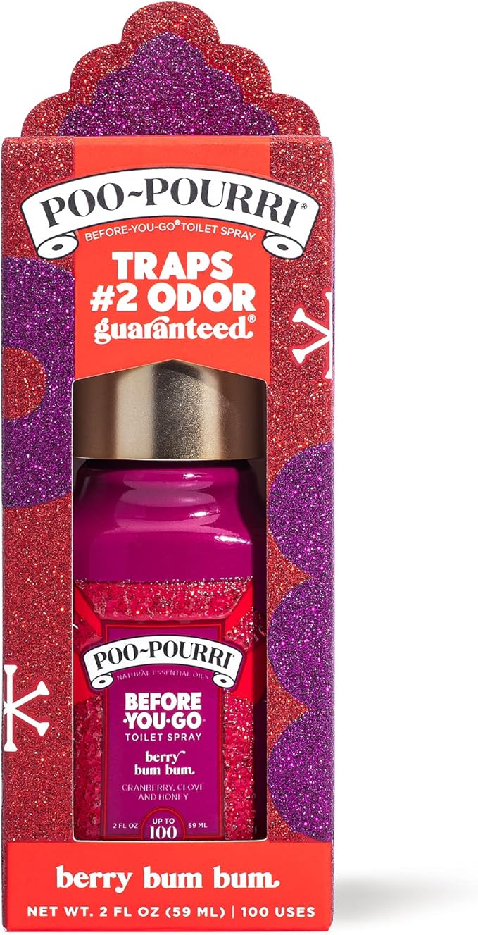Poo-Pourri Berry Bum Bum Before-You-Go Toilet Spray To Trap Odors and Leave Bathrooms Smelling Great, with a Blend of Cranberry, Clove and Honey Essential Oils for a Holiday Scent Poo Spray, 2 oz