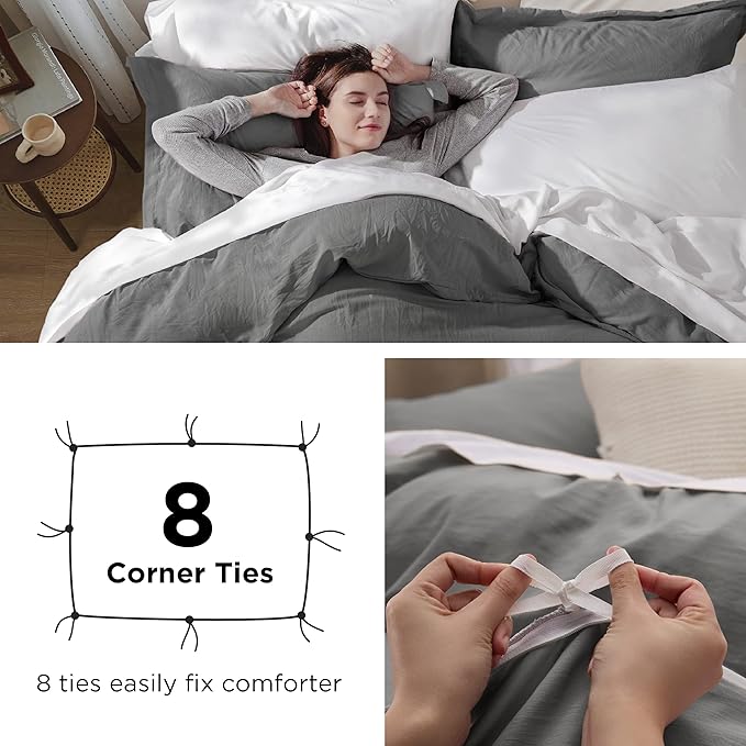 Bedsure Dark Grey Oversized Queen Duvet Cover - 3 Pieces Prewashed Cotton-Like Polyester Extra Soft Bedding Set, Includes 1 Duvet Cover 98x98 Inches with Zipper Closure & 2 Pillow Shams, No Comforter