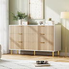 GarveeHome Dresser for Bedroom, Modern Chest of Drawers with Large Drawer, 6 Drawer Dresser with Gold Handles, Wood Storage Cabinet Organizer for Living Room, Hallway, Entryway, Natural