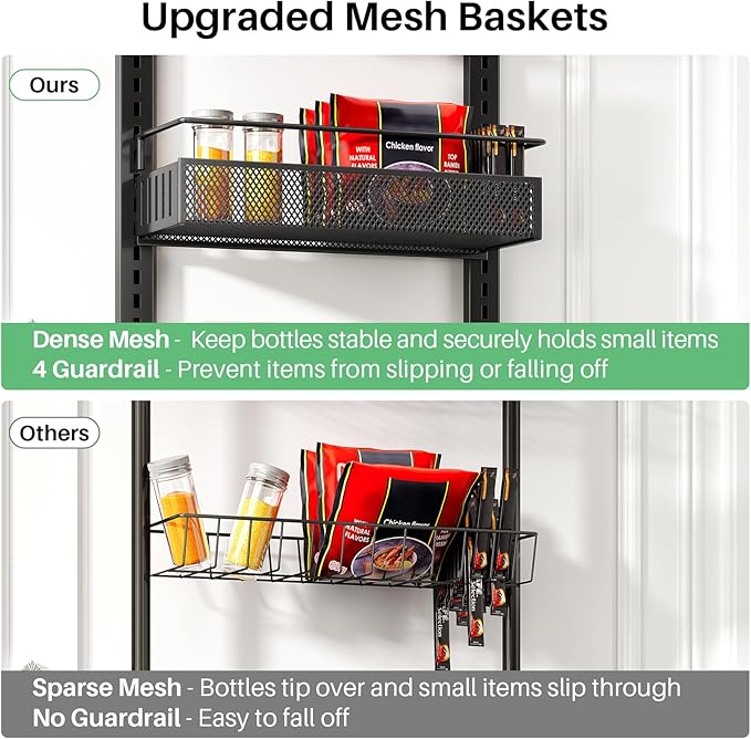 SNTD Over the Door Pantry Organizer - 8 Tier Adjustable Pantry Door Spice Organizer, Large Capacity Hanging Door Spice Rack for Kitchen Pantry Organizers and Storage (Black, 12.3" W x 4.7" D x 69" H)