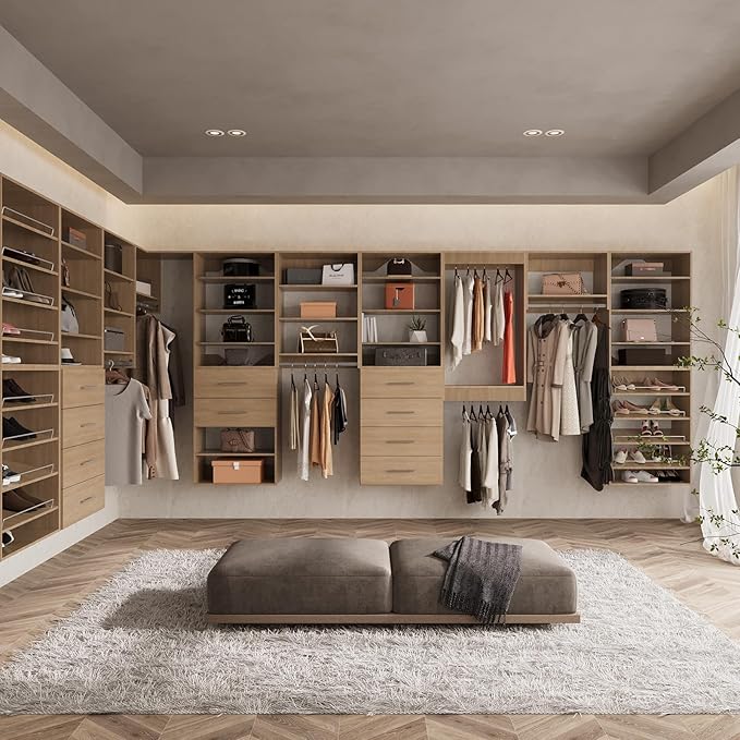 ROOMTEC 19.5" Double Hanging Closet Unit, Modular Closet System with Hanging Rod, Wardrobe Organizer for Bedroom or Walk-in Closet, Wall Mounted, Customizable Clothes Storage Unit, Wood