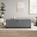 SUNWAVE Storage Ottoman Bench, Linen Fabric End of Bed Storage Bench with Button Tufted, Safety Hinge Lid, Large Ottoman for Bedroom, Living Room & Entryway