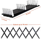 Dseap Accordian Wall Hanger: 16” High Wooden Wall Expandable Coat Rack, Hat Rack Holder, Accordion Hook for Baseball Caps, Coats, Mugs, 20 Peg Hooks, Black & White