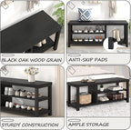 EXCEFUR Shoe Bench, Rustic Wooden Storage Bench for Entryway Hallway, Industrial Indoor Shoe Rack Bench Seat for Living Room Bedroom, 43.3 Inch Black