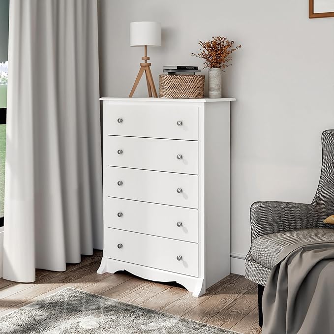 Prepac Sonoma Superior 5-Drawer Dresser for Bedroom - Spacious and Stylish Chest of Drawers, Measuring 17.75"D x 31.5"W x 44.75"H, In White Finish