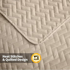 Maple&Stone Quilt Set King Size, Lightweight Beige Bedspread Ultrasonic Chevron Pattern Light Coverlet for All Season Comforter Bedding Decor - 3 Piece King Bed Cover Sets