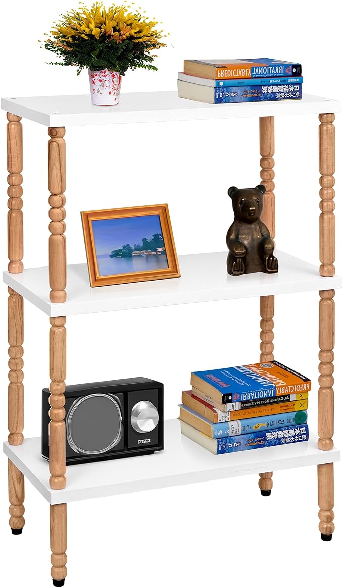 White Bookcase by Natural Wood, 3 Tier Bookshelf, Small Book Shelves Freestanding Display Storage Shelves. Open Bookshelf for Bedroom, Living Room and Office (White, 2 Tier)
