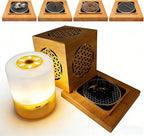 3-in-1 Bamboo Hollow-Out Square Incense Burner & Holder, Type-C Charging Ambient Night Light & Decor - Stylish Stick Incense Holder for Sage, Cones & Sticks, Zen Gift (Floral Pattern)