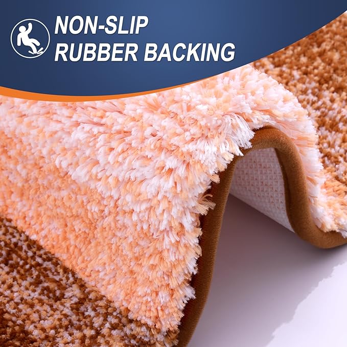OLANLY Bathroom Rug Set 2 Piece, Soft Absorbent Microfiber Bath Mats and U-Shaped Contour Toilet Rug, Non-Slip, Machine Wash Dry, Plush Shaggy Bath Mats for Bathroom (24"x16"+24"x20", Orange)