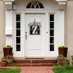 Ultra Large 14'' Last Name All Year Round Front Door Wreath with 26 Initial Letter Welcome Sign All Seasons Eucalyptus Garland and Bow Wreaths for Front Door Porch Farmhouse Decoration (Z)