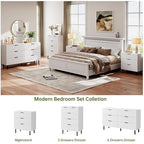GarveeHome White Wave Fluted 5 Drawer Dresser for Bedroom, Modern Wood Chest of Drawers with Wide Drawers, Closet Dresser Organizer with Anti-Tipping Device and Metal Legs for Hallway Entryway