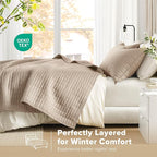 Comfort Spaces Kienna Quilt Set- Double Sided Stitching Design Summer Blanket, Lightweight, Soft, All Season Bedding Layer, Matching Sham, Taupe, Coverlet Full/Queen(90"x90") 3 Piece