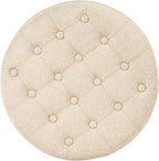 Homepop Home Decor Upholstered Round Tufted Foot Rest Ottoman Ottoman with Storage for Living Room & Bedroom Decorative Home Furniture, Twine Small
