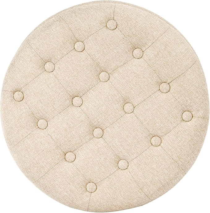 Homepop Home Decor Upholstered Round Tufted Foot Rest Ottoman Ottoman with Storage for Living Room & Bedroom Decorative Home Furniture, Twine Small