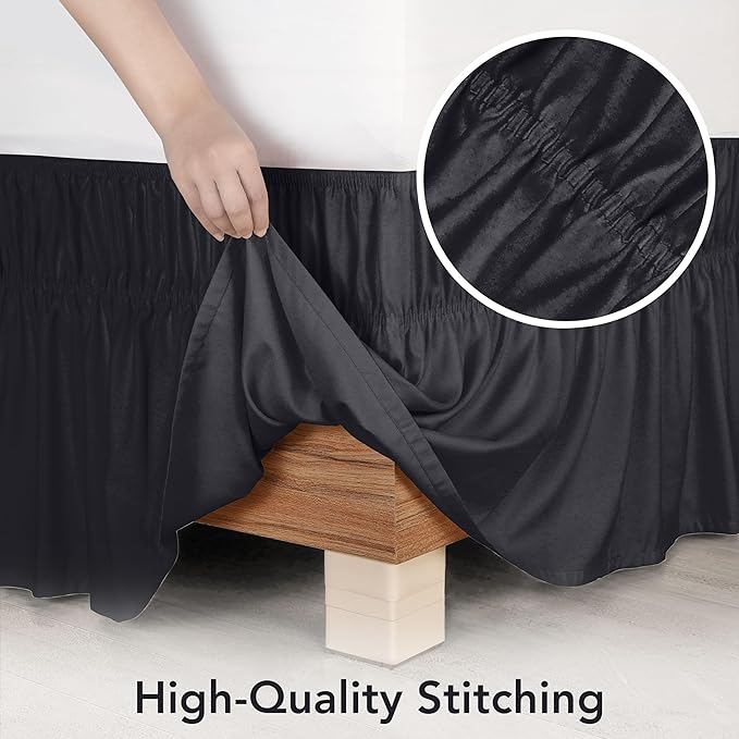 Utopia Bedding Twin Elastic Bed Ruffle - Easy Wrap Around Ruffle - Microfiber Bed Skirt with Adjustable Elastic Belt 16 Inch Tailored Drop - Hotel Quality Bedskirt, Fade Resistant (Twin, Black)