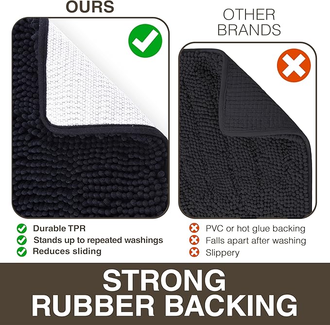 Neater Home Plush Bathroom Rugs 24x17 Thick Chenille Quick Dry Microfiber Absorbent Bath Mat, Soft Bath Rugs, Machine Washable Bathroom Floor Mat for Tub Shower Sink, Home Decor Accessories, Black