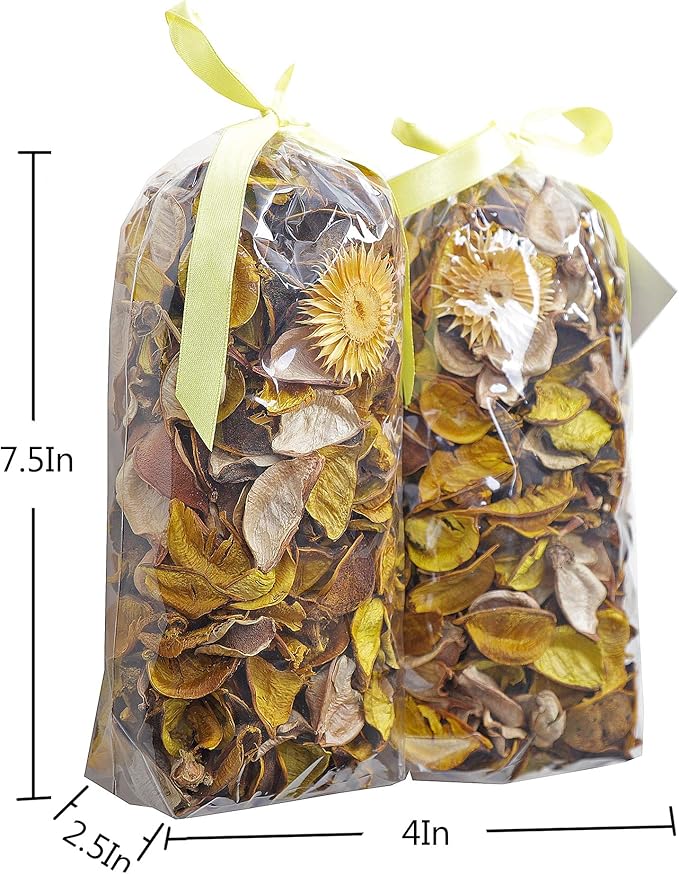 Qingbei Rina Spring Potpourri Bowl Filler, Lemon Scented Potpourri Bags,Yellow Decorative Dried Flowers, Home Fragrance Perfume Petal,Vase Decor,2 Bags,8.4 oz