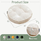 HIGOGOGO Washable Floor Pillow Cushion for Adults, Meditation Cushion Pillow, Large Round Floor Sitting, Removable Tufted Corduroy Cover, for Tatami Living Room or Yoga, 22x22 Inch, Machine Washable