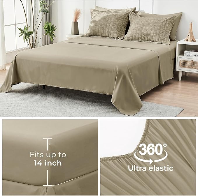 HYMOKEGE Linen California King Comforter Set Seersucker 7 Pieces, All Season Luxury Bed in a Bag for Bedroom, Bedding Set with Comforter, Sheets, Pillowcases & Shams