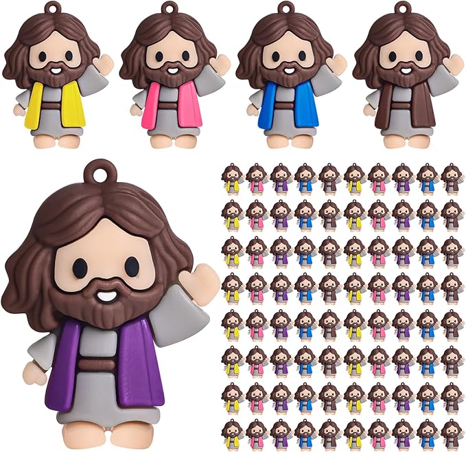 50 Pcs Mini Jesus Figures, Little Jesus Figures - Original Design Easter Party Favors, Sunday School Toys, Hide and Seek Game, Easter Egg Stuffers (Multicolor)