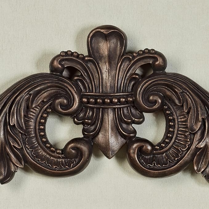 Salvatar Wall Art Topper | Large, Wide Doorway Design | Antique Bronze Metallic Finish | Openwork Acanthus Leaf Scrolls with Ornate Fleur De Lis | Hang Alone or Above A Wide Door, Window, or Artwork