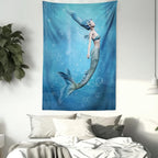 Ambesonne Underwater Tapestry, Mermaid Fishtail Floating Bubbles Mythical Creature Ocean Life Art Print, Fabric Wall Hanging Decor for Bedroom Living Room Dorm, 30" X 45", Blue Gray