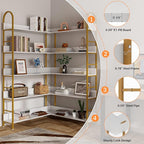 Semoic 5-Tier Gold Bookcase, L-Shape Corner Bookshelf White & Gold, Modern Display Shelf Book Shelves with Adjustable Foot, Freestanding Storage Shelves for Home Office Use