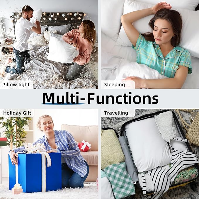 YSTHER Down Feather Throw Pillow Inserts 20x20 Set of 2 Firm Large Lumbar Pillows for Bed Decorative Couch Soft Pillows for Sleeping Indoor White Cotton Pillow Sofa