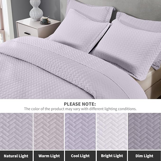 Maple&Stone Quilt Set Oversized King Size, 128"x120" Lightweight Purple Bedspread Ultrasonic Chevron Pattern Light Coverlet for All Season Comforter Bedding Decor - 3 Piece Bed Cover Sets