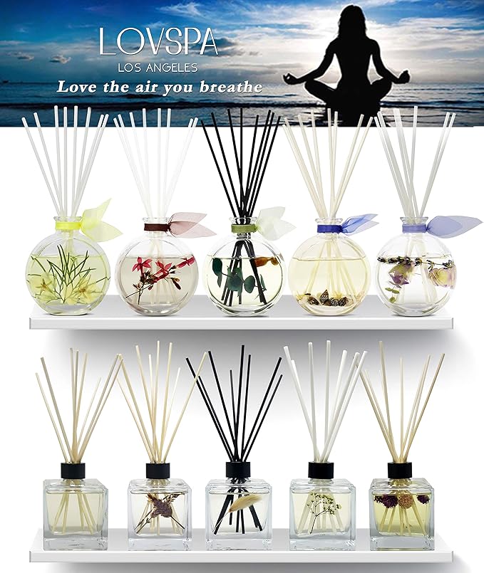 LOVSPA Reed Diffuser Set, Vanilla & Patchouli Scented Oil Diffuser with Sticks, Home Fragrance Accessories for Bathroom Shelf Decor, Aroma Diffusers for Home or Office Fall Decor, USA Made