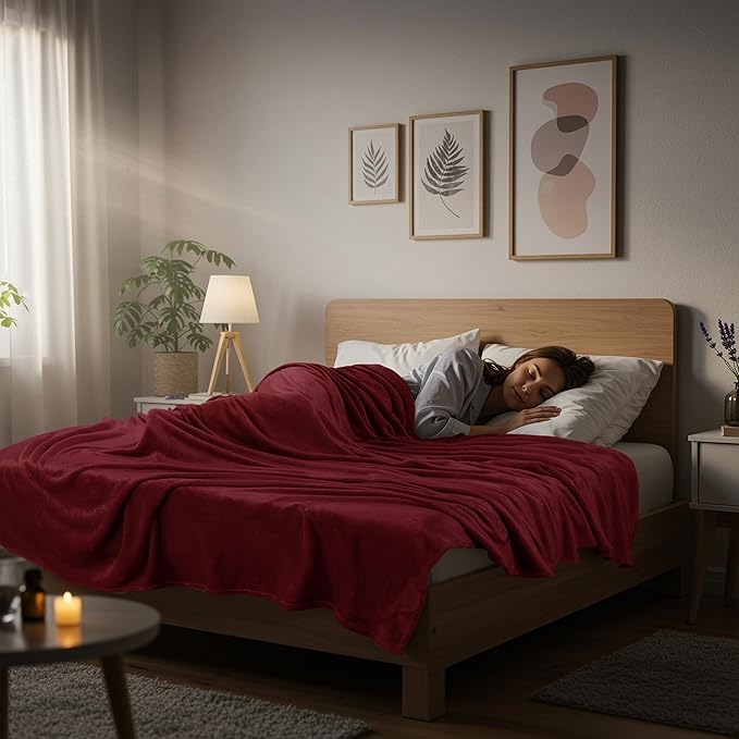 Utopia Bedding Fleece Blanket Twin Size Burgundy 300GSM Luxury Anti-Static Fuzzy Soft Microfiber Bed Blanket (60x80 Inch)