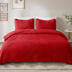 Exclusivo Mezcla Ultrasonic Twin Quilt Bedding Set, Lightweight Red Bedspreads Soft Modern Geometric Coverlet Set for All Seasons (1 Quilt and 1 Pillow Sham)