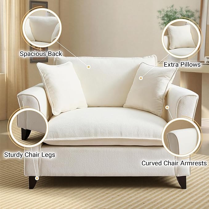 ERYE Modern Chenille Upholstered Accent Chair Wider Seat Leisure Cushion Armchair with 2 Pillows and Removable Cover for Home Apartment Office Living Room Bedroom