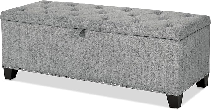 24/7 Shop at Home Sacallant Modern Linen Storage Bench with Button-Tufted Lift-Top, Upholstered Footstool, Rectangular Ottoman for Living Room, Bedroom, Entryway, Grey