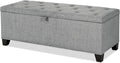 24/7 Shop at Home Sacallant Modern Linen Storage Bench with Button-Tufted Lift-Top, Upholstered Footstool, Rectangular Ottoman for Living Room, Bedroom, Entryway, Grey