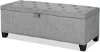 24/7 Shop at Home Sacallant Modern Linen Storage Bench with Button-Tufted Lift-Top, Upholstered Footstool, Rectangular Ottoman for Living Room, Bedroom, Entryway, Grey