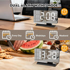 SZELAM Digital Clock,Alarm Clock Bedside,7.3'' Large LED Mirror with Date Display,Dual Alarm with 3 Mode,Brightnee Adjust,DST,Snooze Function,USB C Charging Port,5 Levels Volume for Desk Bedroom Teens